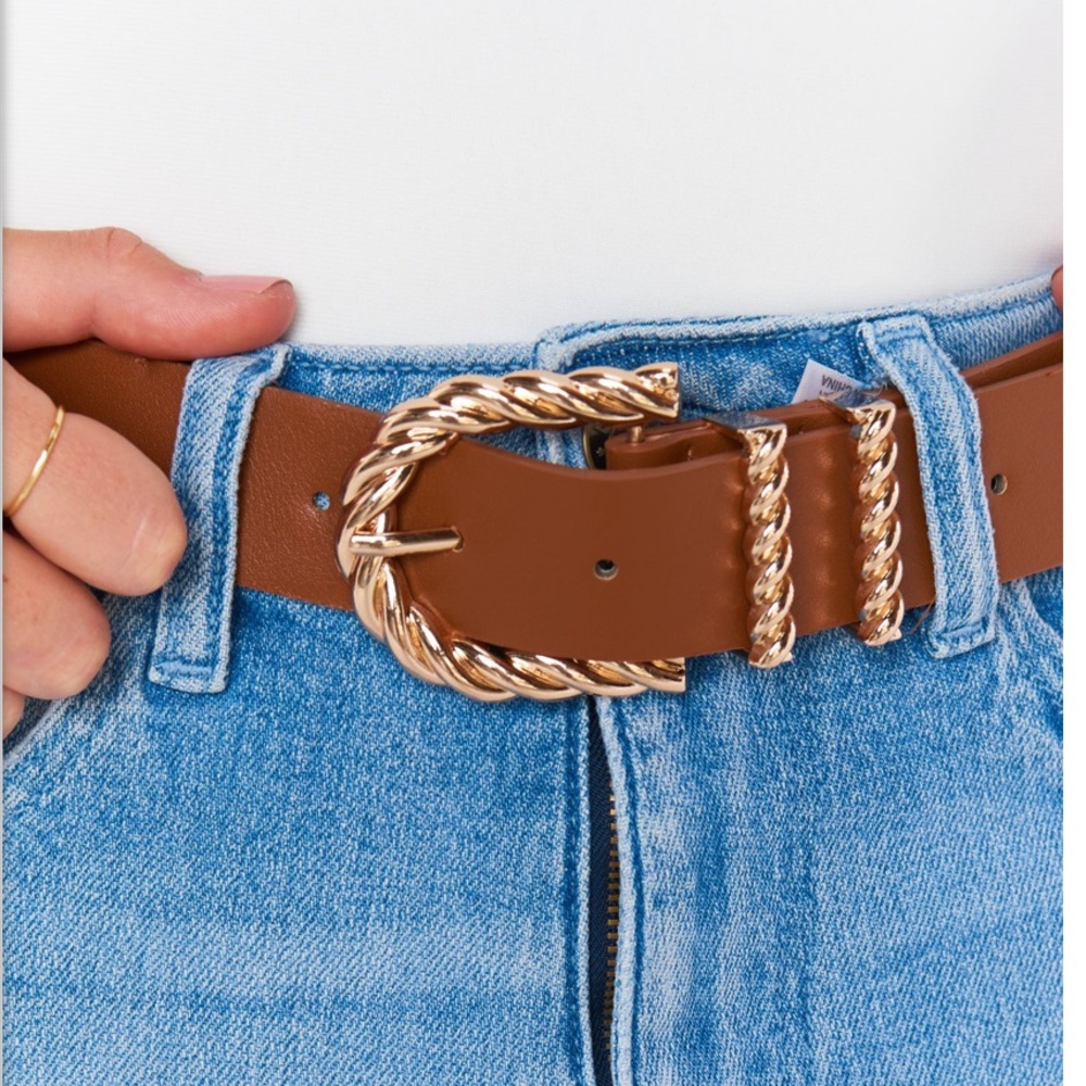 NWT Show Me Your MuMu Brown Tan Gold Olin Belt - Picture 3 of 7